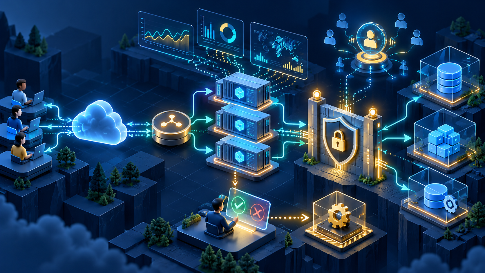 Cover illustration: multiple MCP service instances sit behind a load balancer with identity, isolated downstream systems, telemetry, and an approval checkpoint.