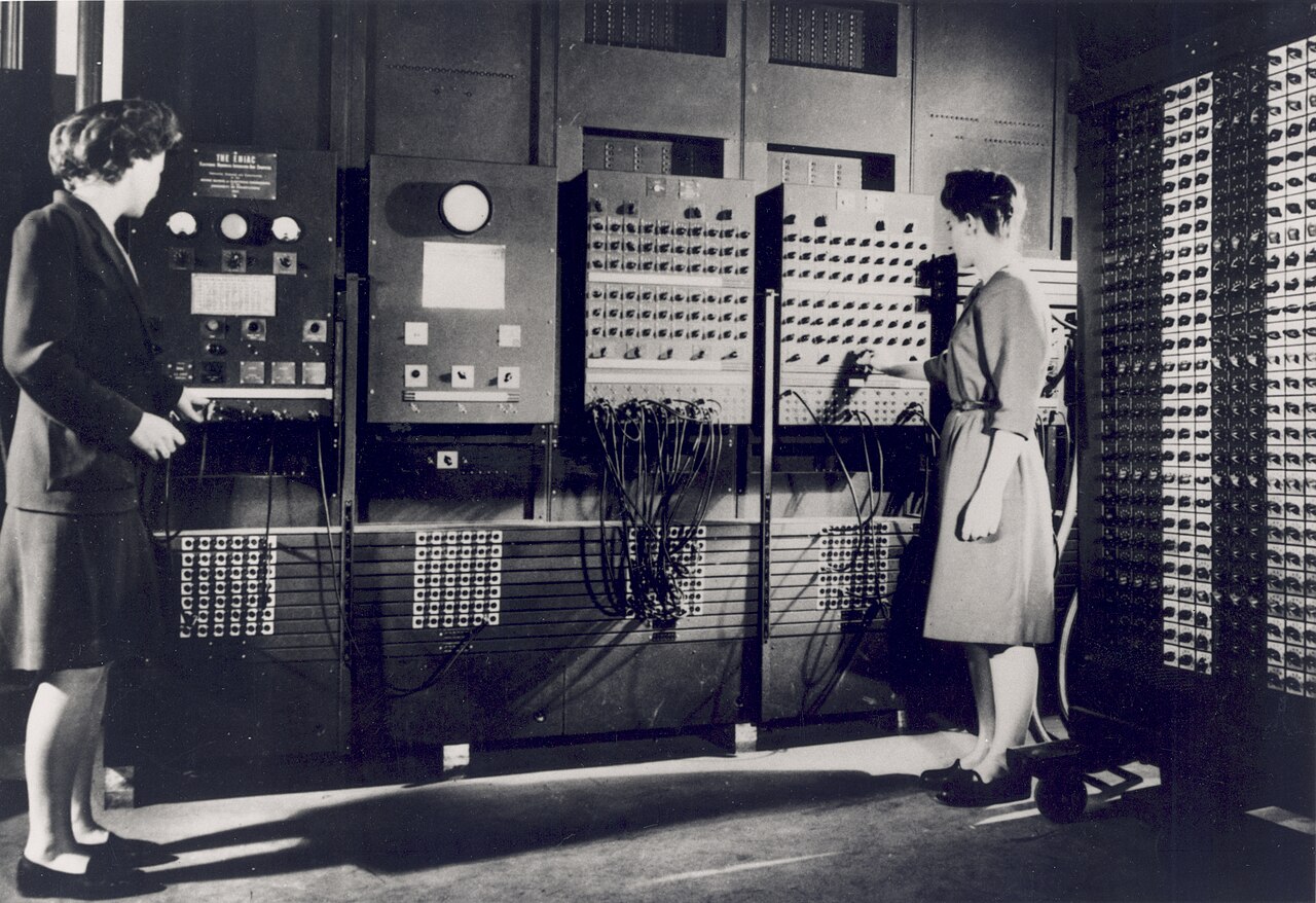 Jean Jennings Bartik and Frances Spence setting up ENIAC with its switches and control panels in 1946