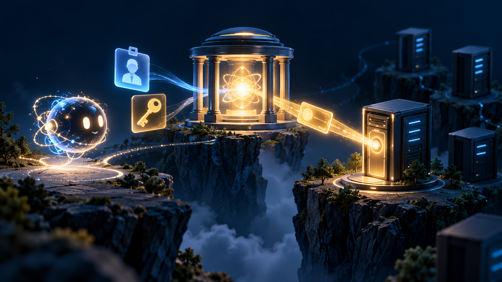 Cover illustration: an AI host reaches a protected MCP server through an authorization service that issues a narrowly scoped token.